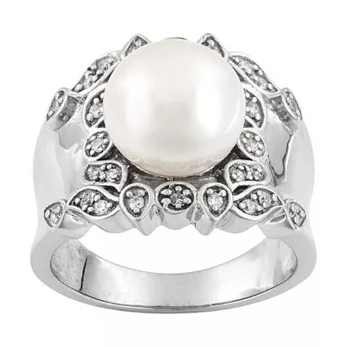 0.28 Ct Cultured Freshwater Pearl Wedding Ring 14k White Gold Plated 925 Silver