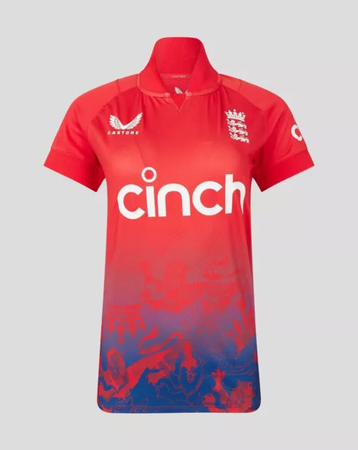 2023 Castore JNR ECB England T20 Replica SS Cricket Shirt Highrisk Red - TJ3482