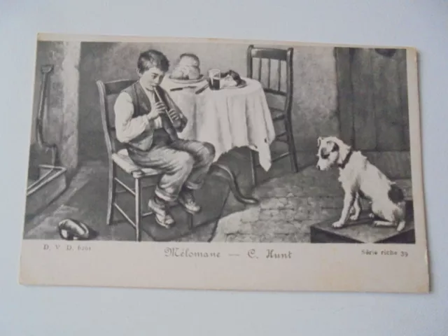 Künstler AK Junge,Flöte,Hund,Zimmer,Tisch,Essen,Stühle usw.  gel.21.NOVE.01