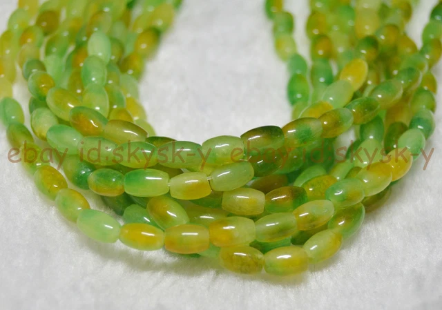 5x8mm Yellow Green Multicolor Jade Gemstone Rice-shaped Loose Beads 15" Strand