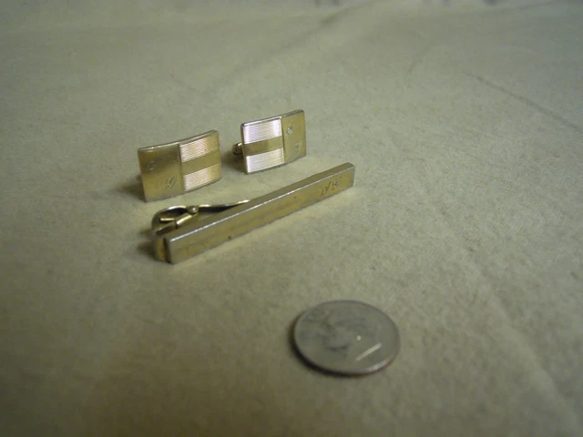 Vintage Gold Plated Curved S G Cufflinks Tie Clip Anson          CI10