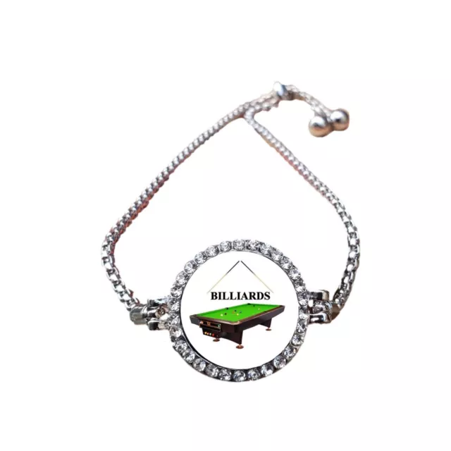 Billiards Cue Pool Sport Silver Colour Bracelet With Diamantes + Box
