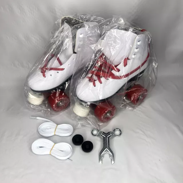 Epic Skates Womens Classic White Red Wheels Indoor Outdoor Rink Skates Size 5