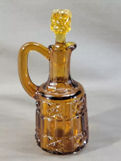 Antique Bellaire Goblet Co. EAPG Amber Cruet No 600, Daisy & Cube, Stars & Bars