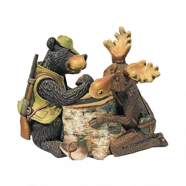 Cabin Lodge Moose and Black Bear Arm Wrestling Statue Yard or Garden Decor