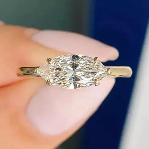 Bague de fiançailles solitaire est-ouest simulée taille marquise de 3,50 ct...