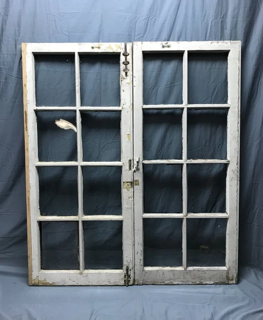 Pair Shabby Antique Chic 8 Lite Casement Windows Doors White VTG 21x48 1044-22B 2