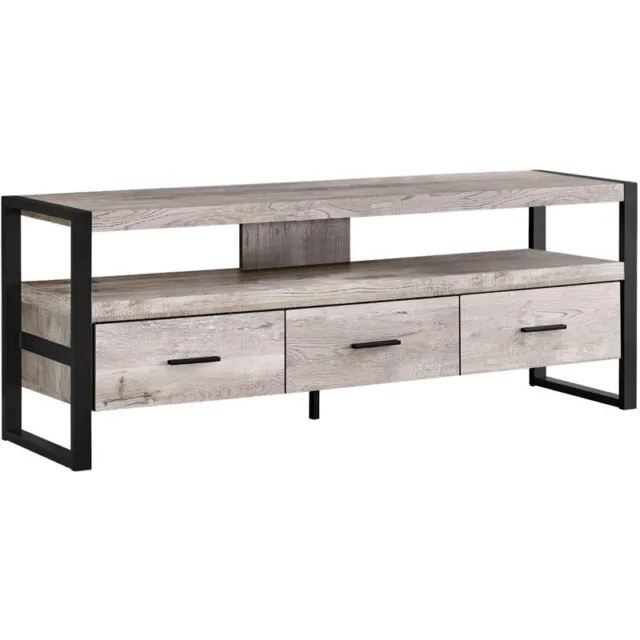 Homesphere Furniture 3 Drawer 60" Industrial TV Stand in Reclaimed Wood Taupe