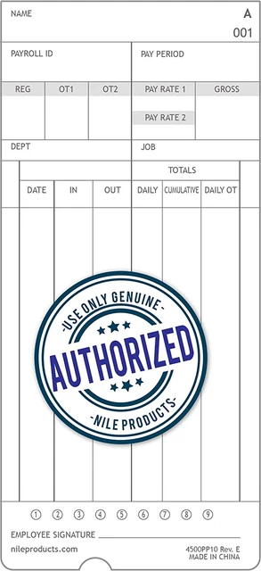 , 4500PP10, Genuine and Authentic Time Cards for the  Model Number 4500PP Calcul