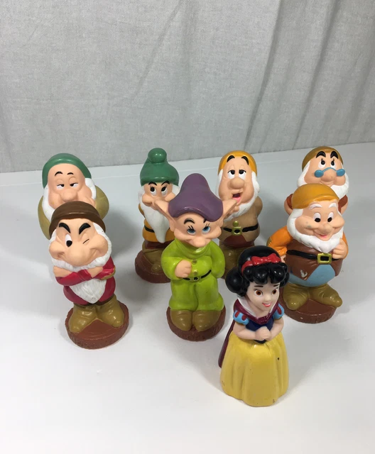 VINTAGE SET OF Disney Seven Dwarfs Rubber Toys Snow White & The Seven ...