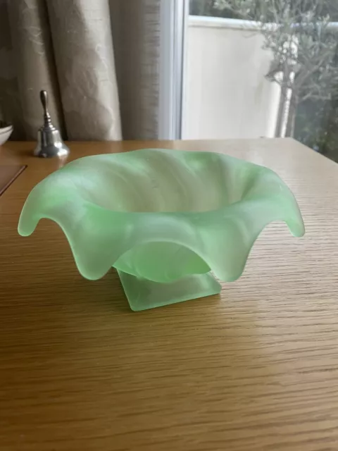Lovely Frosted Molded Glass Art Deco Style Bowl with Folded Rim 15 cm Across