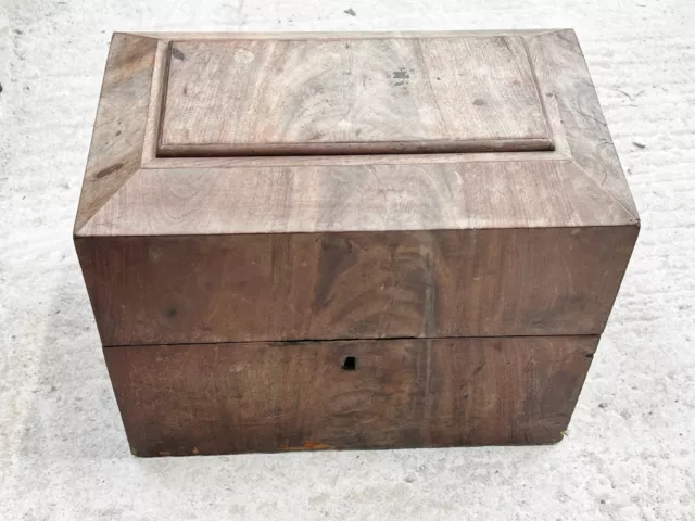 Vintage Antique Wooden Box With Brass Handles Treen Tea Caddy