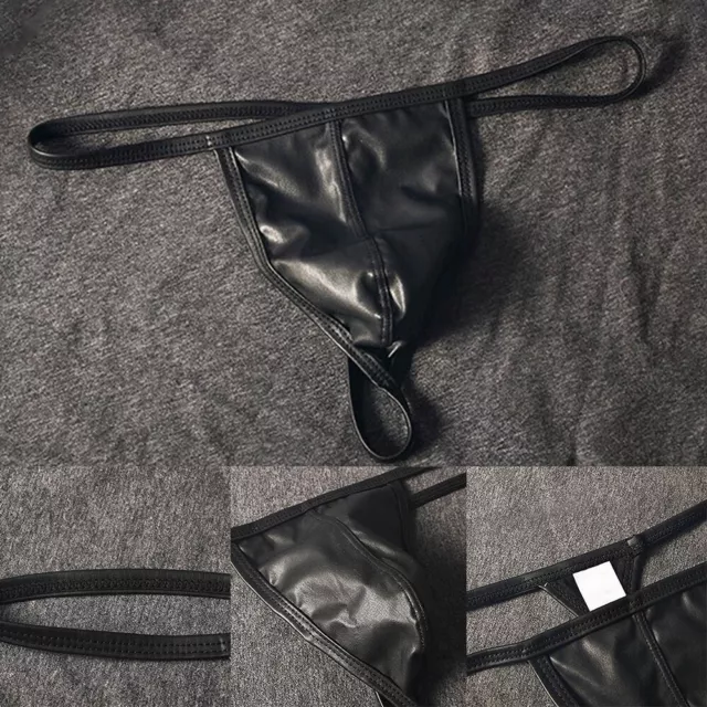 Schlanke und sexy Herren Kunstleder Tanga Unterwäsche Gstring Slips mit niedrig