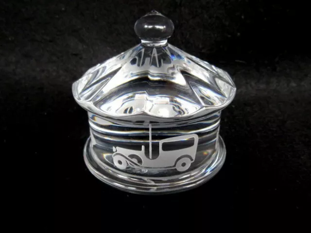 Baccarat Clear Crystal Carousel Etched Vintage Cars Paperweight Figurine France