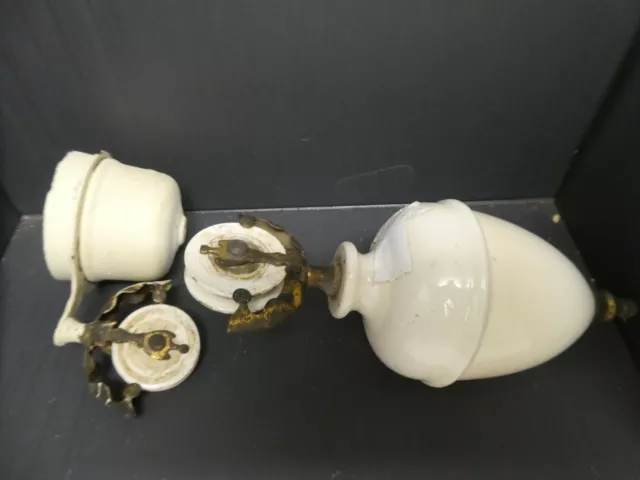 Antique Porcelain Brass Pulley Weight Ceiling Fitting Pendant Light Shade