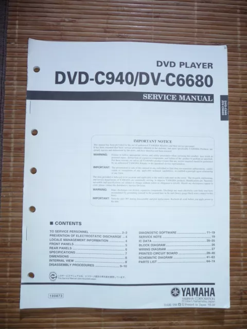Service Manuelle pour Yamaha DVD-C940/DV-C6680, Original