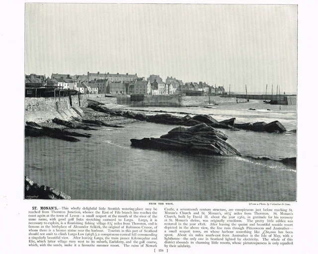 St Monan's Scotland From The West Antique Picture Victorian Print 1895 RTC#234