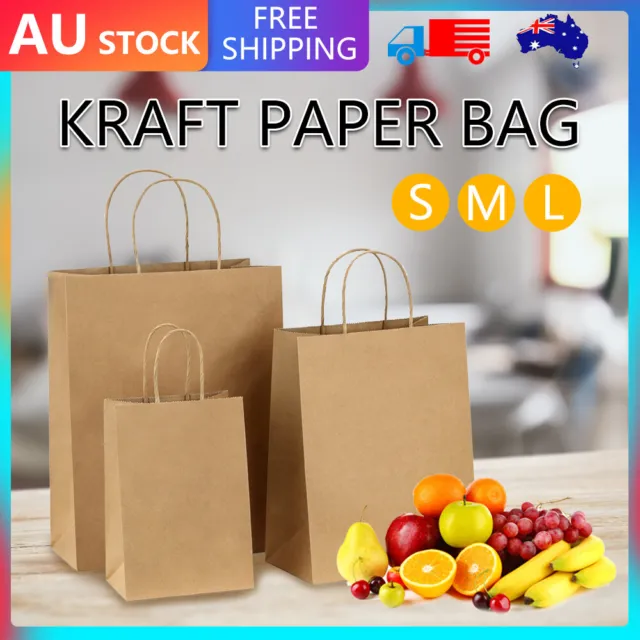 100 x Bulk Kraft Paper Bags Gift Shopping Carry Craft Brown Bag with Handles Bag