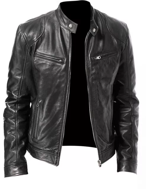 Giacca Da Biker Da Uomo Vintage Cafe Racer Nera Marrone In Pelle Casual Slim Fit Real
