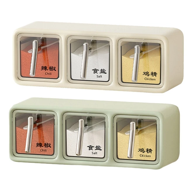 Caja de condimento montada en pared para ahorrar espacio con cuchara para almacenamiento de cocina