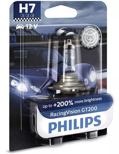 1 BOMBILLA PHILIPS RACING VISION H7 +200% LUZ LAMPARA PX26d COCHE MOTO XTREME