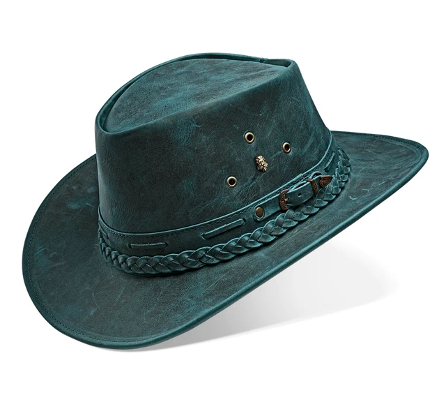 Cappello da cowboy western in vera pelle per uomo e donna vintage blu...