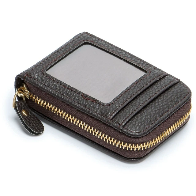 Mens Wallet Credit Card Holder Genuine Leather RFID Blocking Zipper Pocket Thin 11