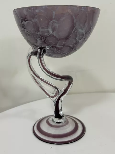 Vintage Tall Blown Glass Clear to Pink Purple Bowl, 1960s Polish