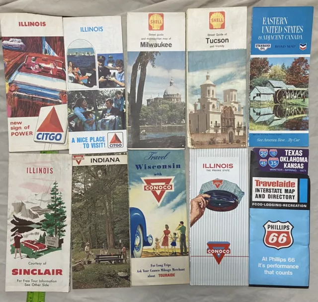 Vintage Gas Oil Map Lot of 17 Shell Standard Citgo Conoco Sinclair Phillips 66