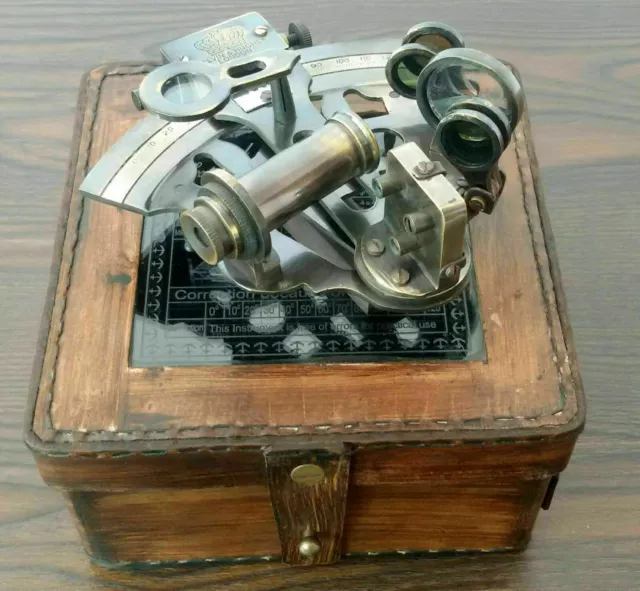 Antik Marine Handgefertigt Geschenk Astrolabium Solid Messing Sextant Mit Leder