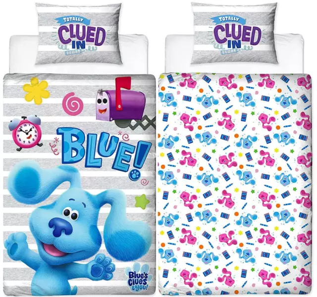 Juego de ropa de cama reversible de funda de edredón individual Blues Clues