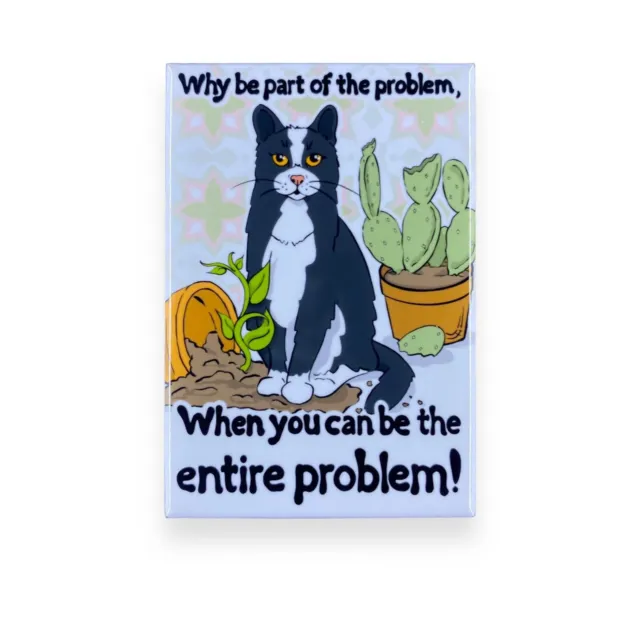 Tuxedo Cat and Plants Magnet Handmade Pet Portrait Art Decor Gift 2x3"