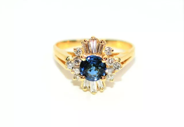 Natural Sapphire & Diamond Ring 14K Solid Gold 1.16tcw September Birthstone Ring