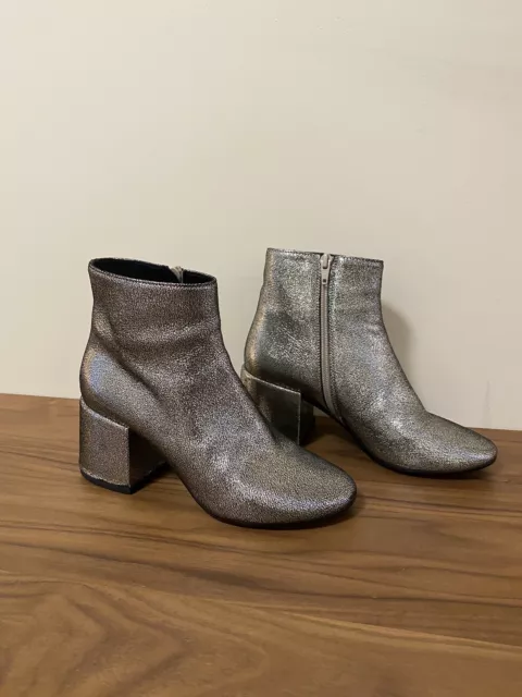 mm6 maison margiela Silver Metallic Leather Ankle Boots 37/7 Made In Italy