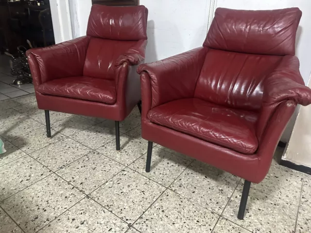 2 X Vintag Sessel  °60-70er Armlehnen Cocktailsessel   Leder Rot  armchair