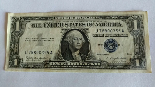Fr.1621 Series 1957B $1 Silver Certificate Blue Seal Circulated.