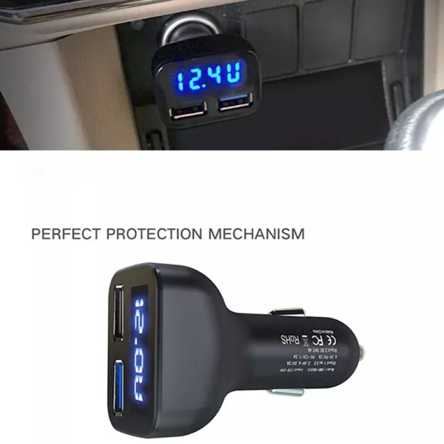 Dual USB Car Cigarette Charger With LED Display Volt Amp Meter DC 3A 12V Kits