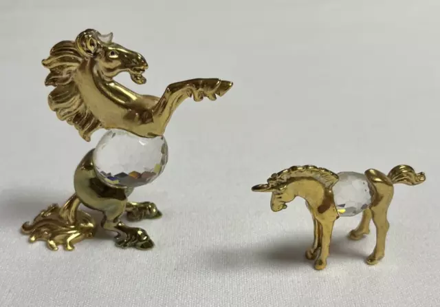 Vintage Miniature Hand Blown Glass Figurines Gold Trim Unicorns