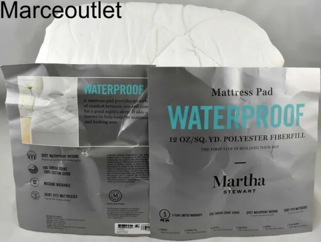 Martha Stewart Waterproof 300 Thread Count TWIN Mattress Pad White