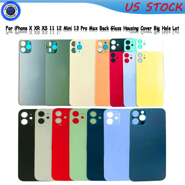 For iPhone X XR XS 11 12 Mini 13 Pro Max Back Glass Housing Cover Big Hole Lot