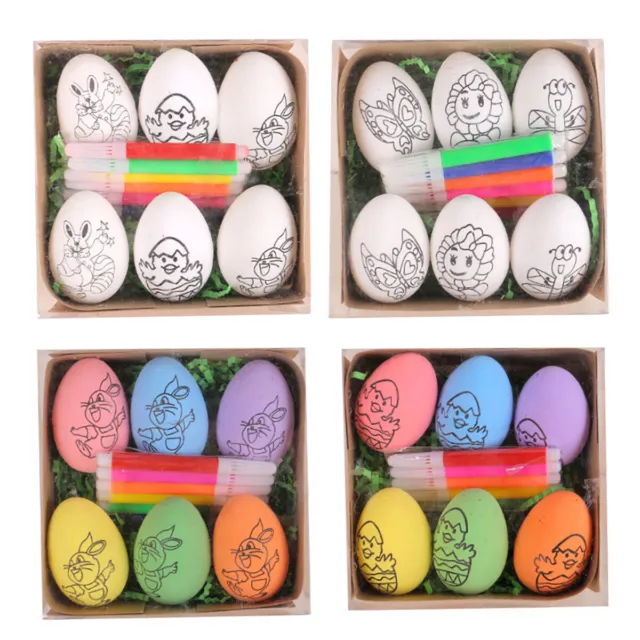 Set of 6 DIY Hand Painted Easter Eggs Kids Handmade Gifts Crafts Decorations