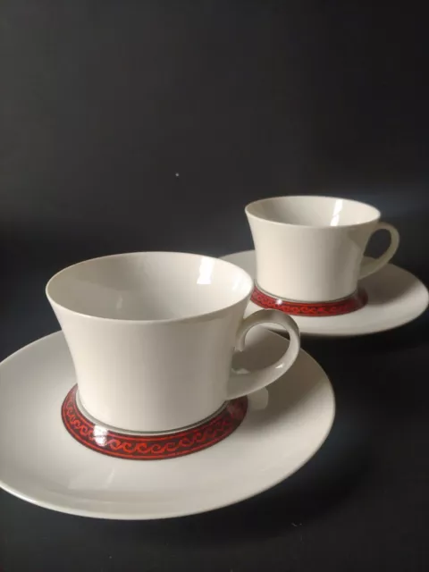 Vtg Block Bidasoa Spain Flamenco Cup Saucer Coffee Tea Service for 2 Black Red