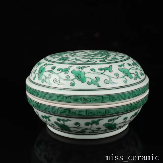 5.1" Chinese Porcelain Ming dynasty xuande mark Green glaze double phoenix Box