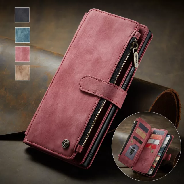 Zip Wallet Case for iPhone 13 11 XR 7 8 14 12 SE Leather Flip Purse Cards Cover