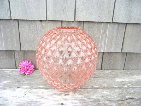 Antique Fenton Pink Lamp Ball Orb SHADE Diamond Quilted Globe Replacement 8.50"