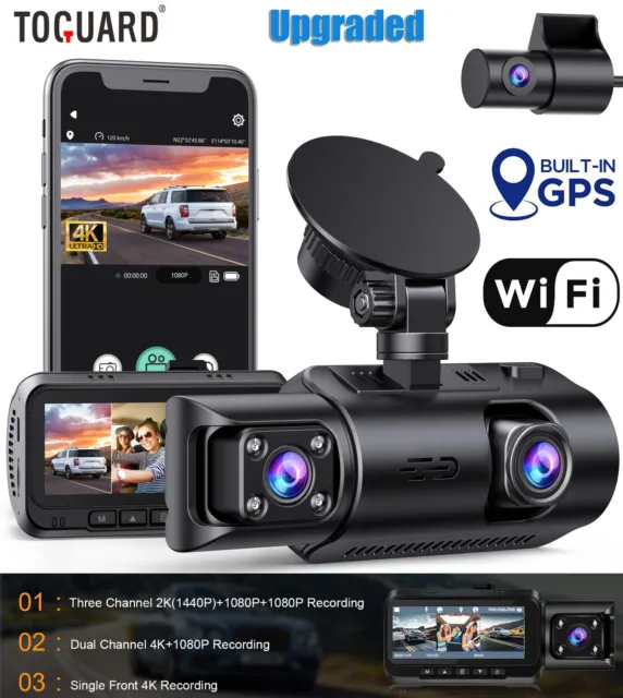 TOGUARD 3 Channel 4K Wifi GPS Dash Cam 1080P Triple Car Camera DVR Night Vision