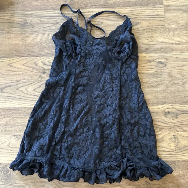 Victoria's Secret Black Sheer Unlined Lace Slip Dress Medium Sexy Lingerie