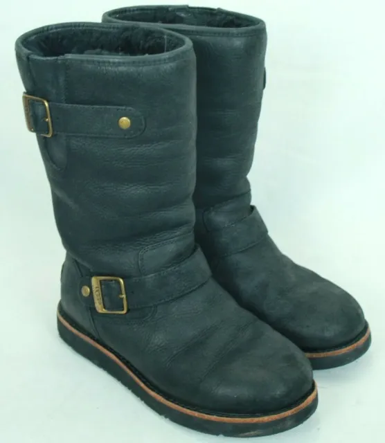 Ugg Austrailia  Kensington Ii 1004144 Black Shearling Leather Boots Size 6 Vgc!