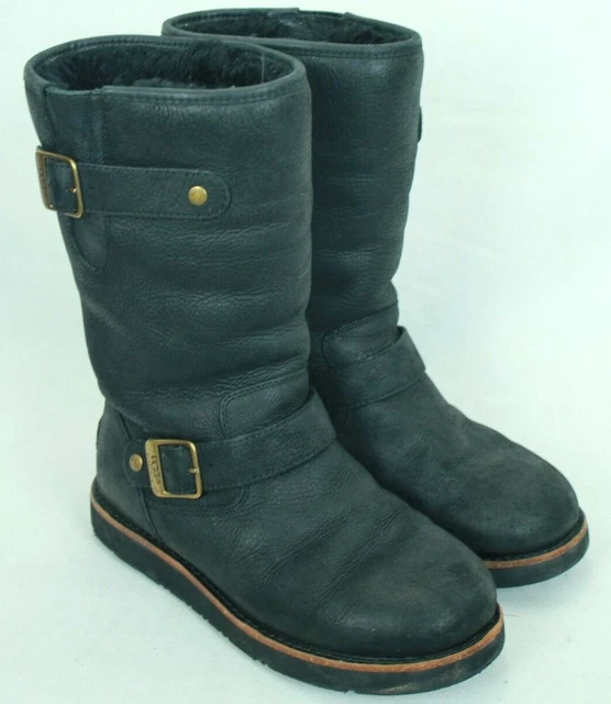 Ugg Austrailia  Kensington Ii 1004144 Black Shearling Leather Boots Size 6 Vgc!