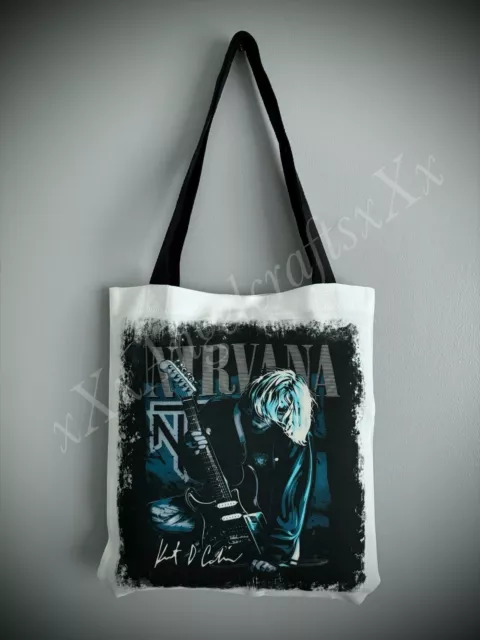 Canvas Tote Carryall Shopper Book Bag Nirvana Kurt Cobain Grunge Rock Music